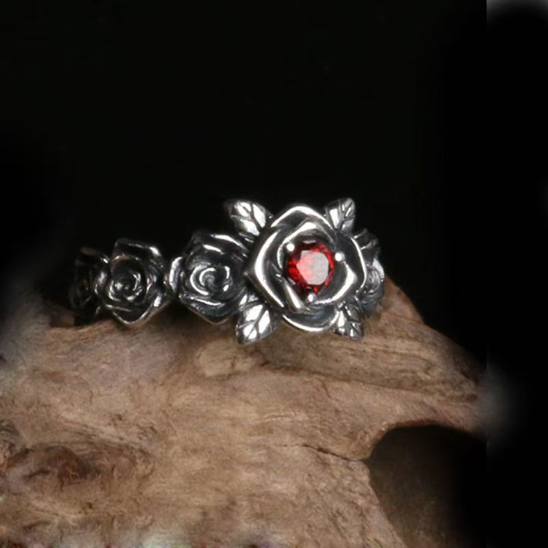 Red Crystal Rose Band Ring