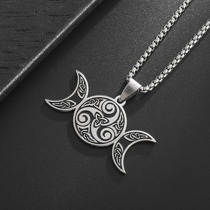 Trinity Spiral of Protection Necklace with elegant Celtic design, symbolizing unity and spiritual strength on a black background.