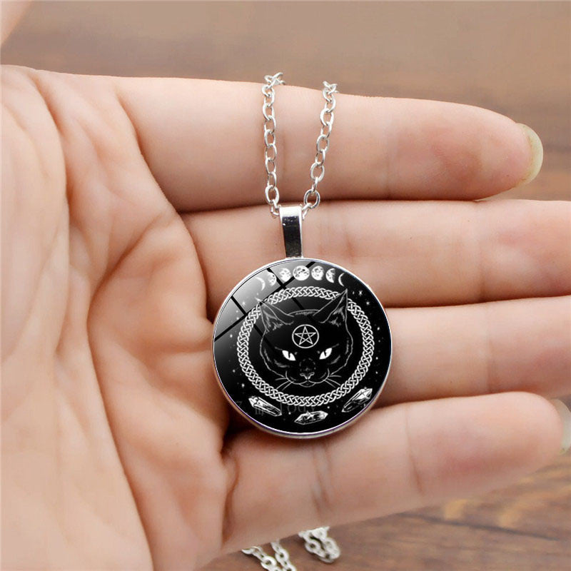 Black Cat Moon Phases Pendant Necklace