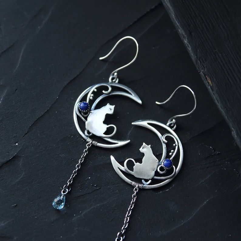 Celestial Whispers Cat Earrings Set