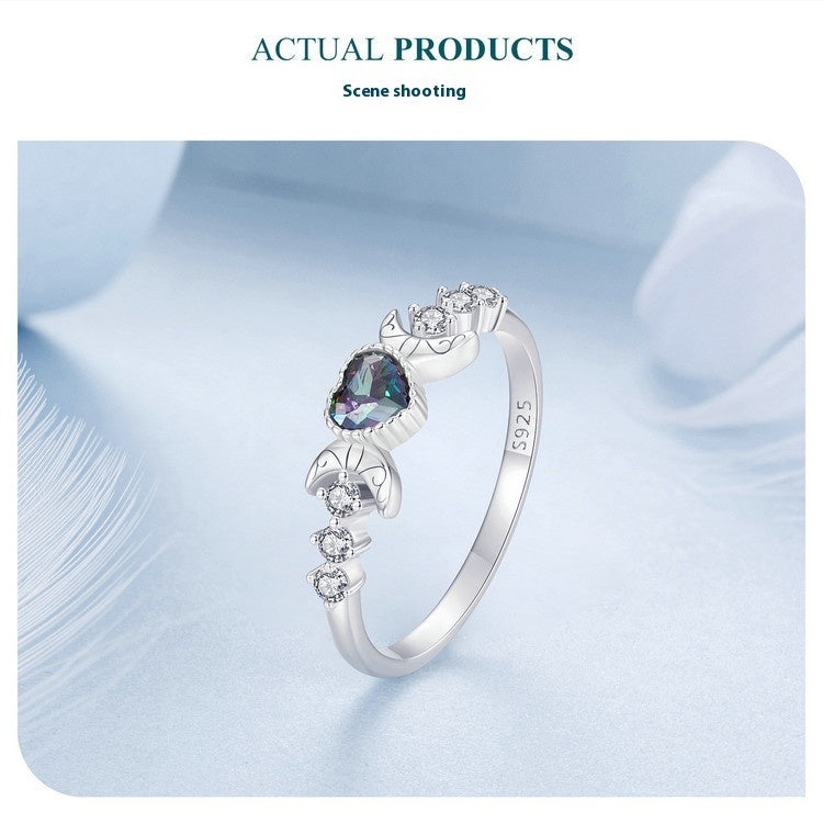 Triple Moon Crystal Heart Ring