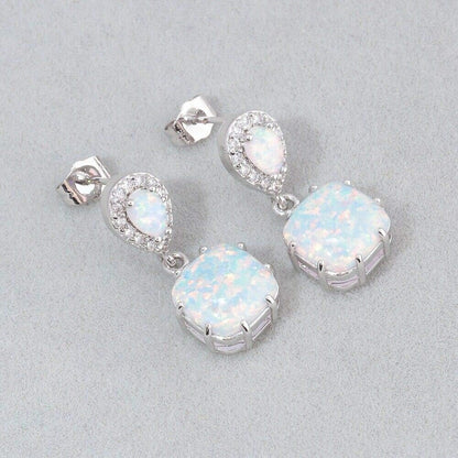 Frosted Glow White Opal Drop Earrings