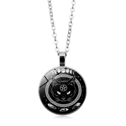 Black Cat Moon Phases Pendant Necklace