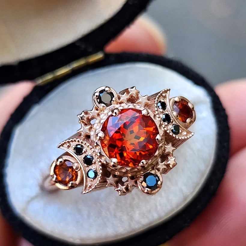 Crimson Celestial Trinity Ring