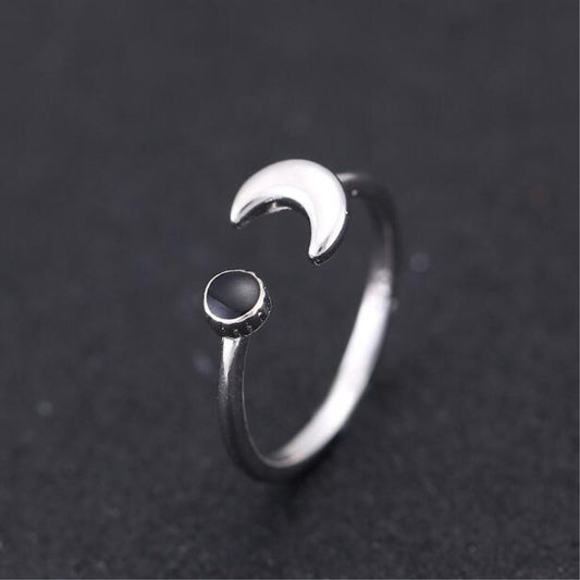 Midnight Crescent Charm Ring
