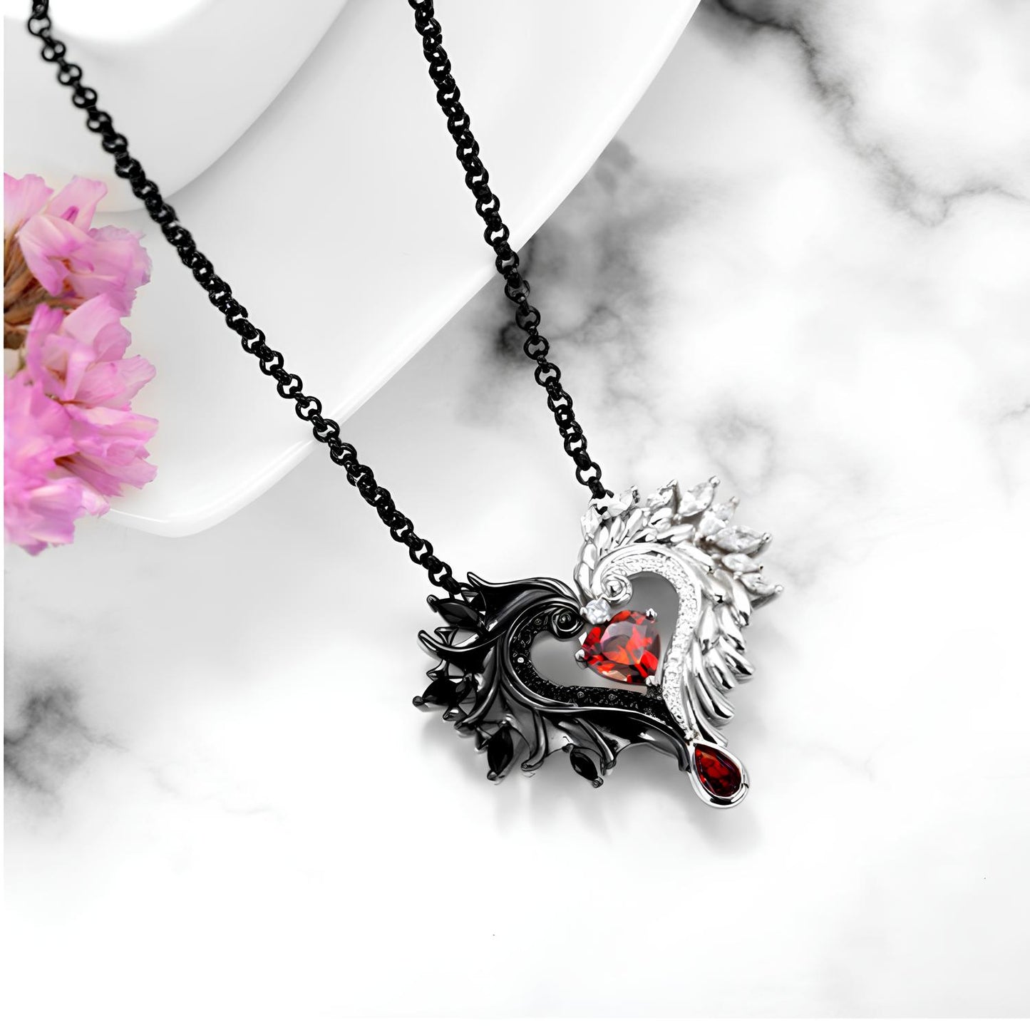Wings of Light and Shadow Love Necklace