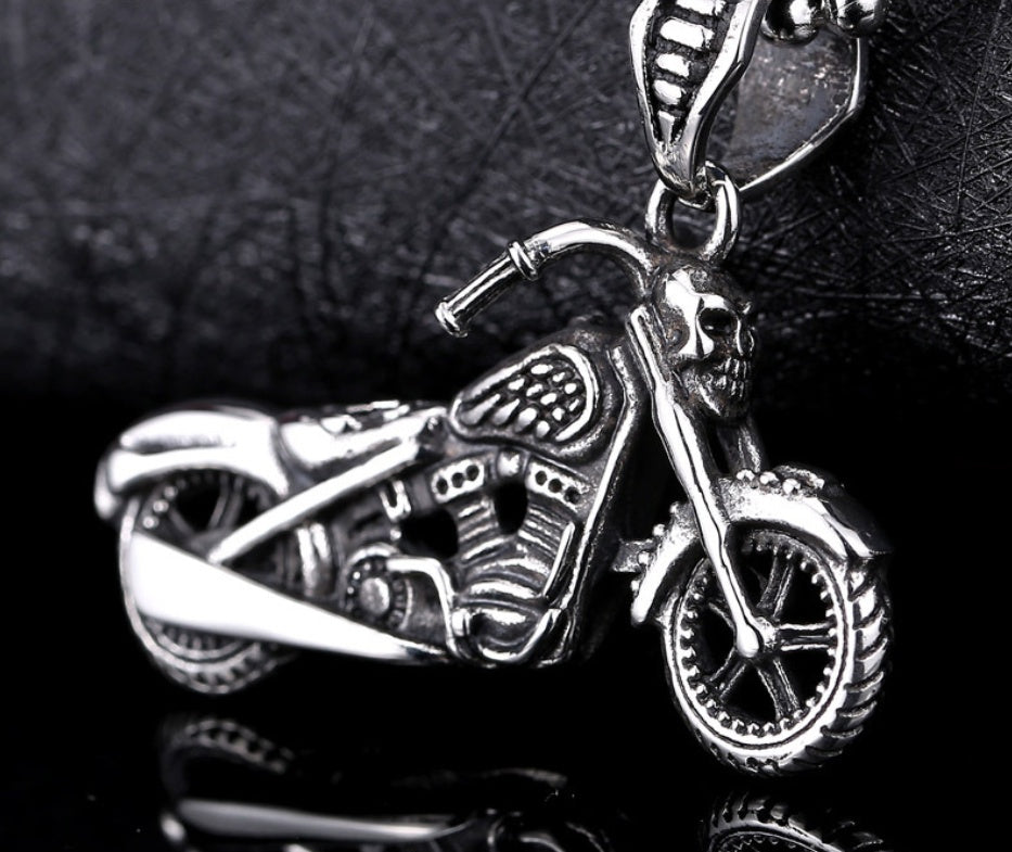 Steel Rider Skull Motorcycle Necklace