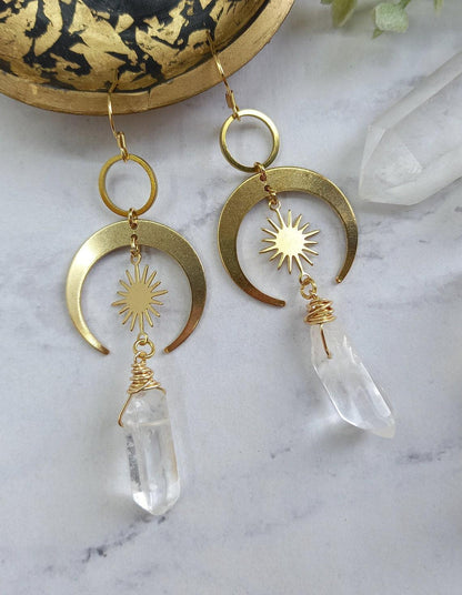 Lunar Aura Quartz Crescent Earrings