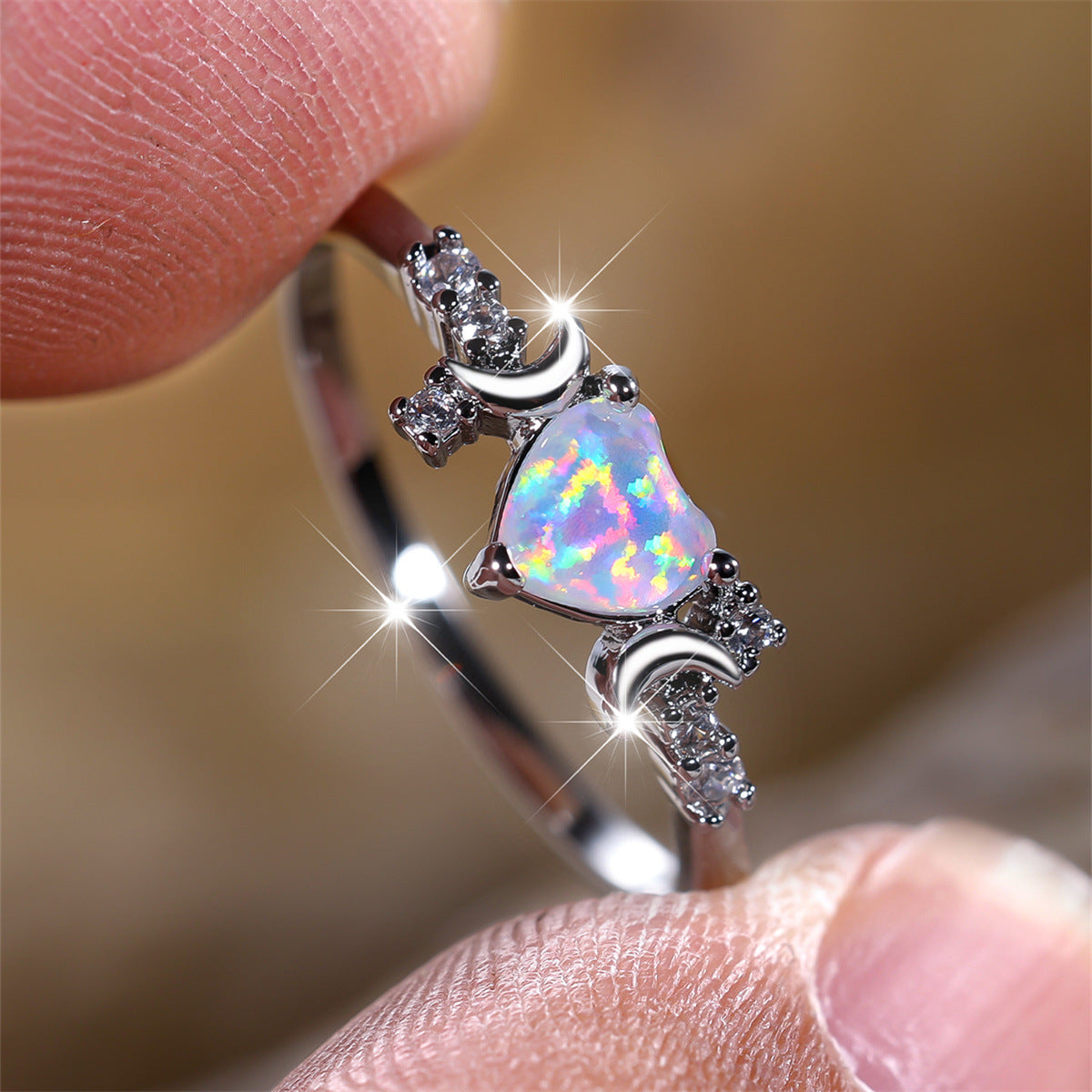 MOON GODDESS EMBRACE OPAL HEART RING