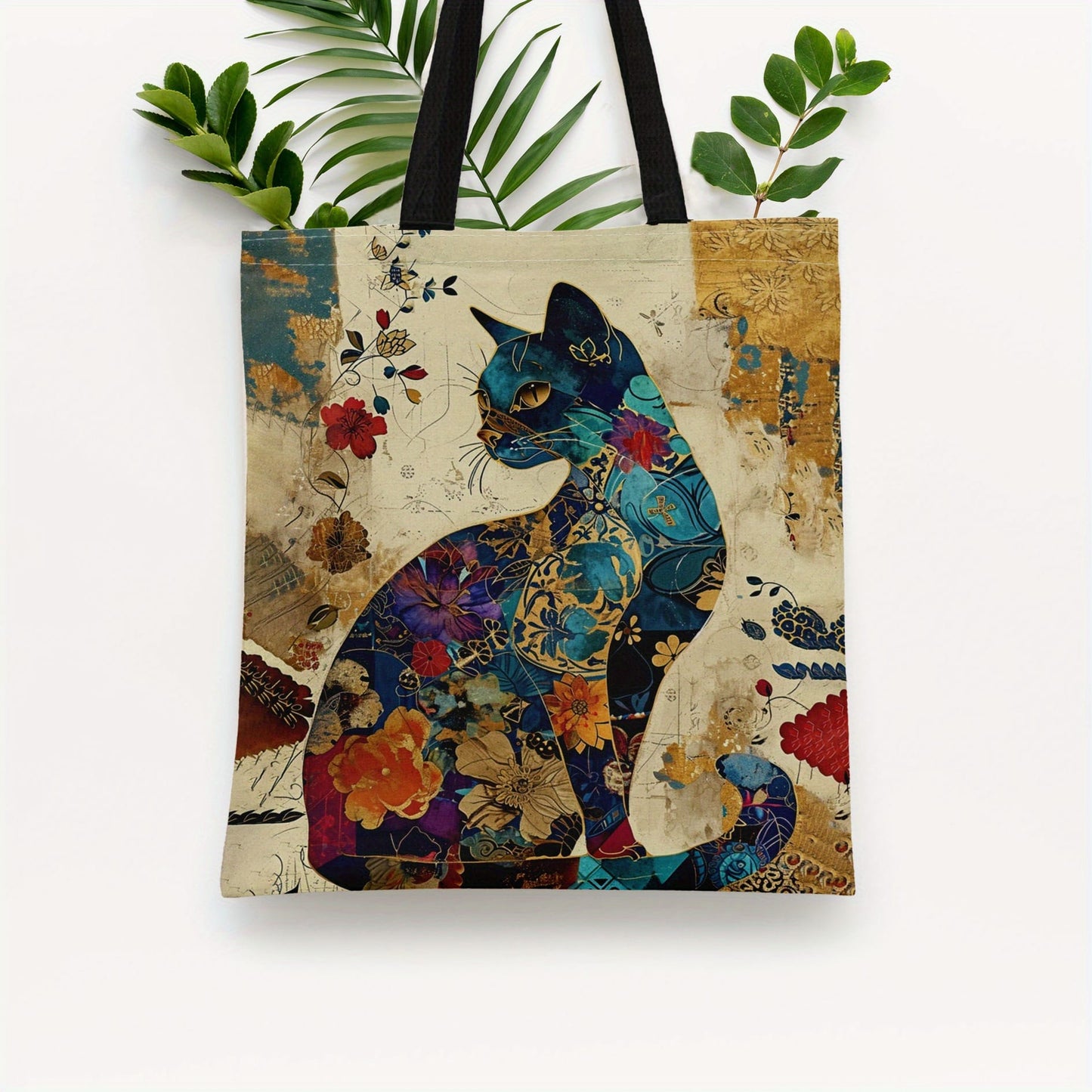 Floral Familiar Cat Tote Bag