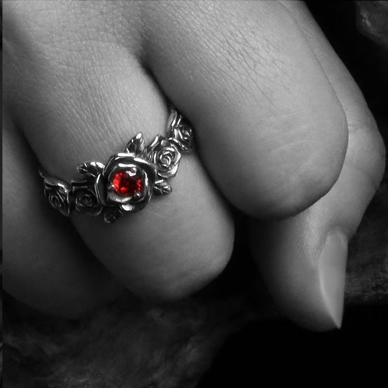 Red Crystal Rose Band Ring