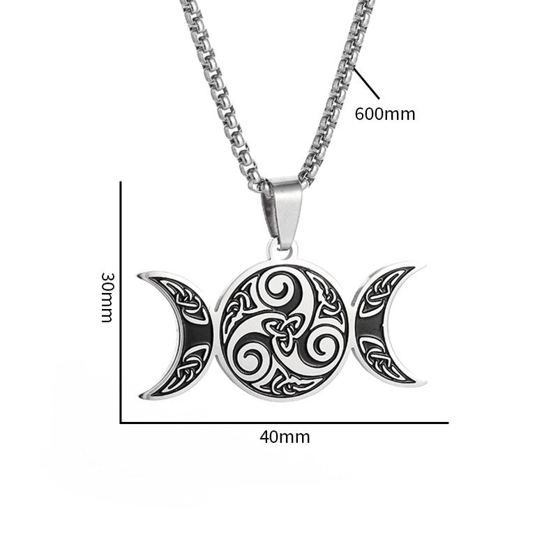 Trinity Spiral of Protection Necklace with intricate design, symbolizing unity of mind, body, and spirit, 40mm pendant, 600mm chain.