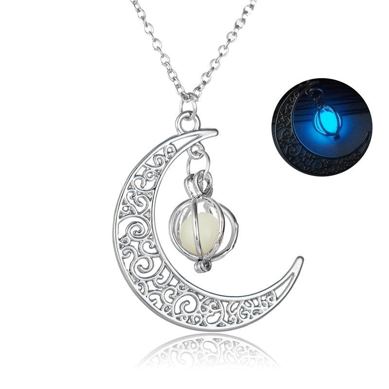 Firefly Glow Crescent Moon Luminous Necklace