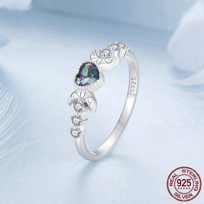 Triple Moon Crystal Heart Ring