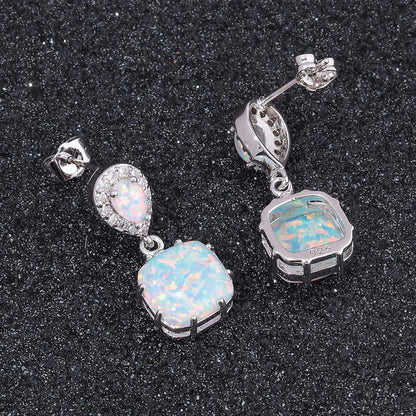 Frosted Glow White Opal Drop Earrings