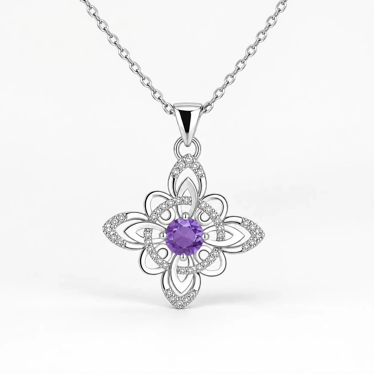 Amethyst Blossom Goddess Necklace on a near-white studio background