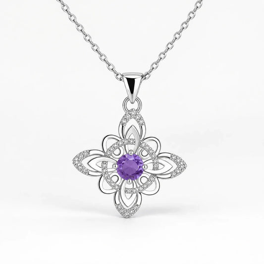 Amethyst Blossom Goddess Necklace on a near-white studio background