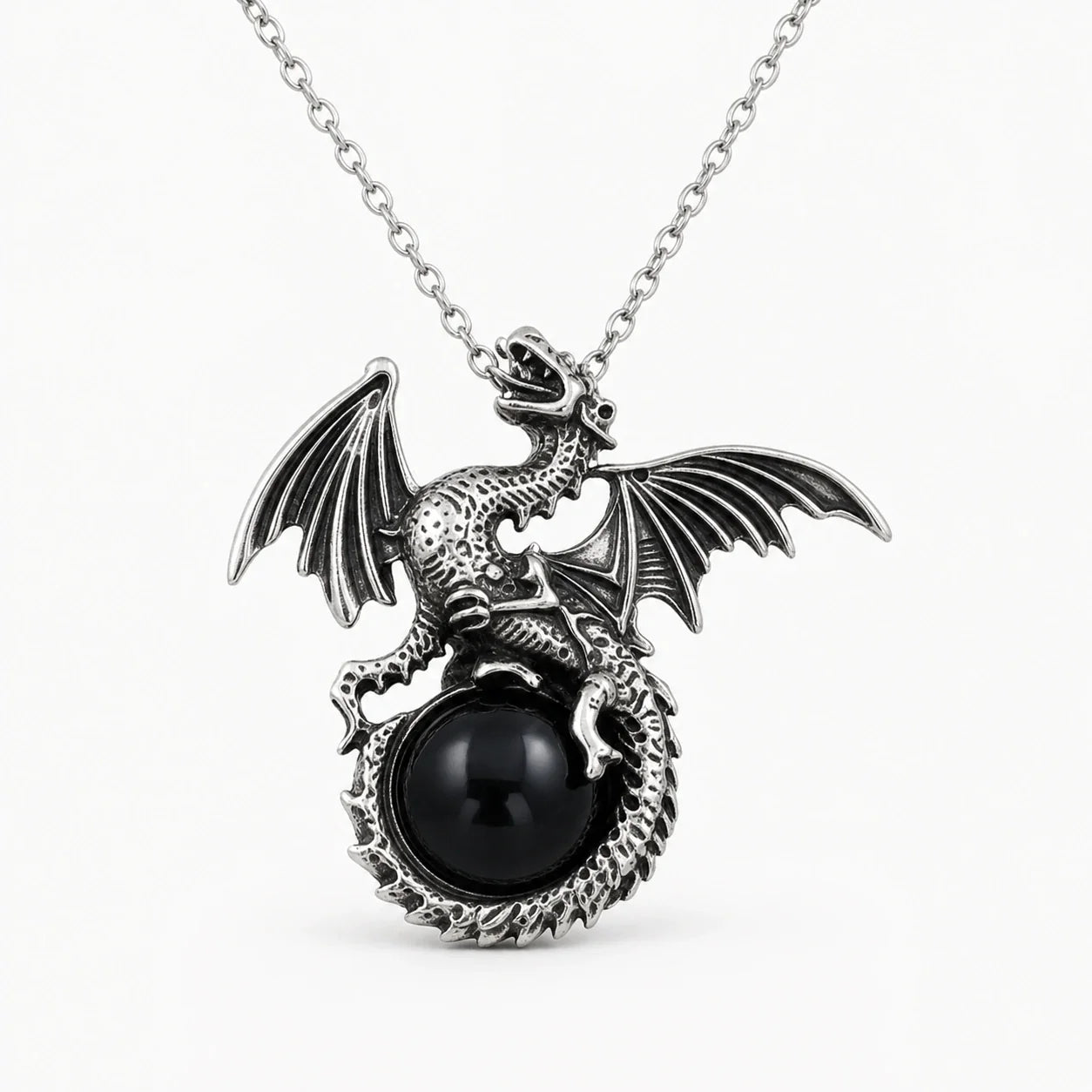 Amethyst Dragon Orb Necklace on a near-white studio background