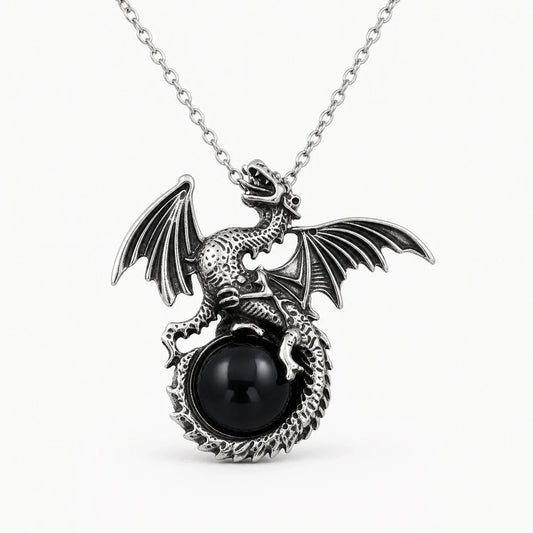 Amethyst Dragon Orb Necklace on a near-white studio background