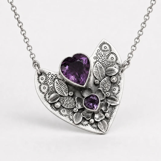 Amethyst Heart Garden Necklace studio product photo