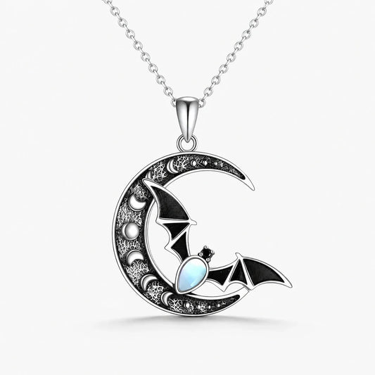 Bat Crescent Moon Necklace studio product photo