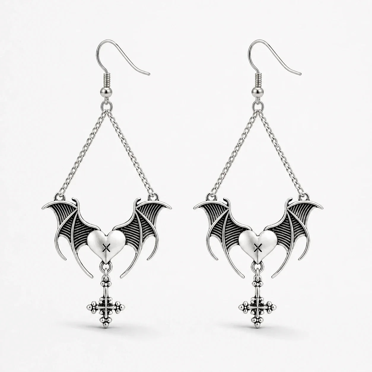 Bat Heart Gothic Earrings studio product photo