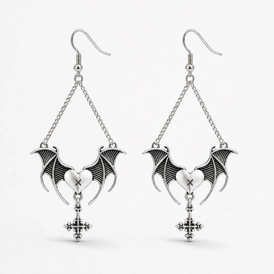 Bat Heart Gothic Earrings studio product photo