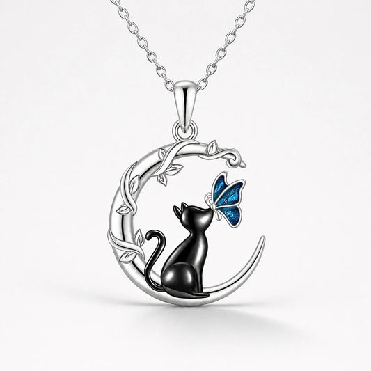 Black Cat Moon Necklace studio product photo
