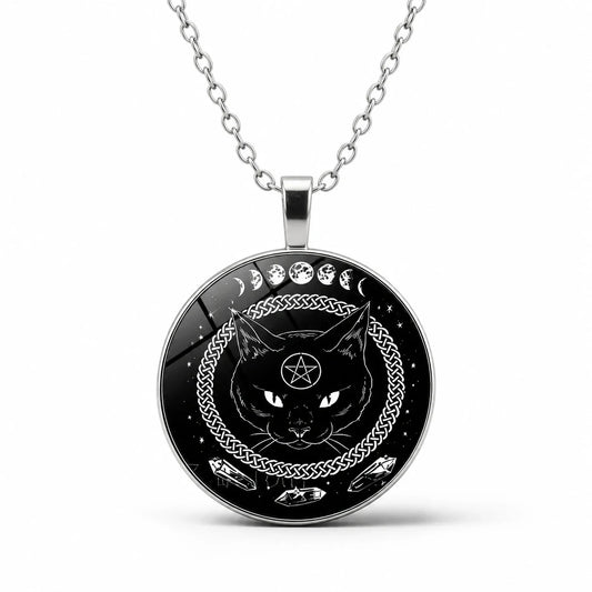 Black Cat Moon Phase Necklace studio product photo