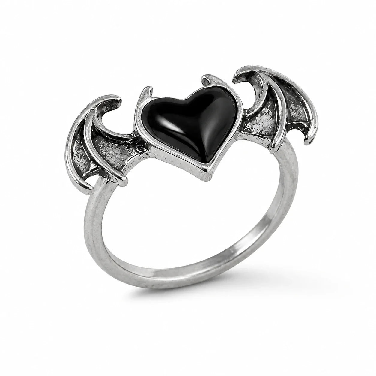 Black Heart Bat Wing Ring studio product photo