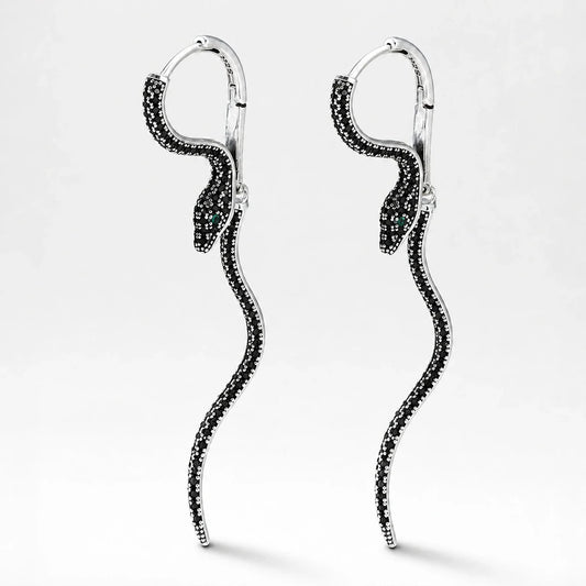 Black Venom Serpent Earrings studio product photo