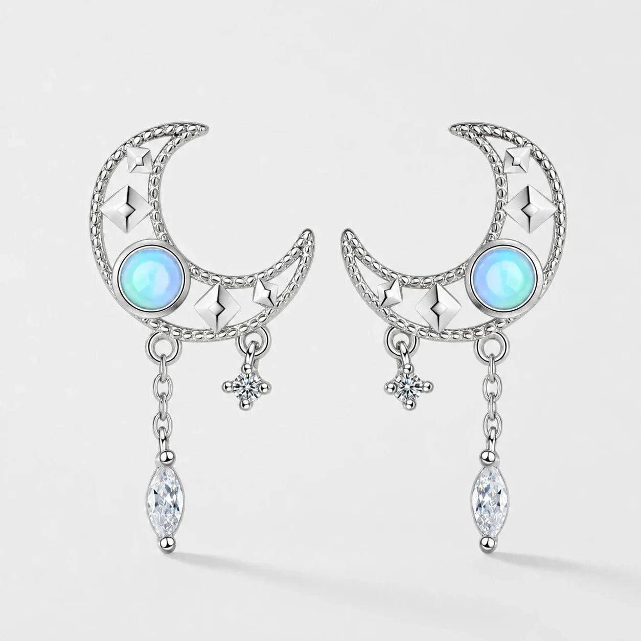 Blue Crescent Tassel Earrings studio product photo