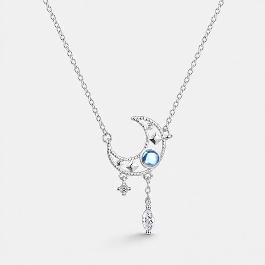 Blue Crescent Tassel Necklace studio product photo