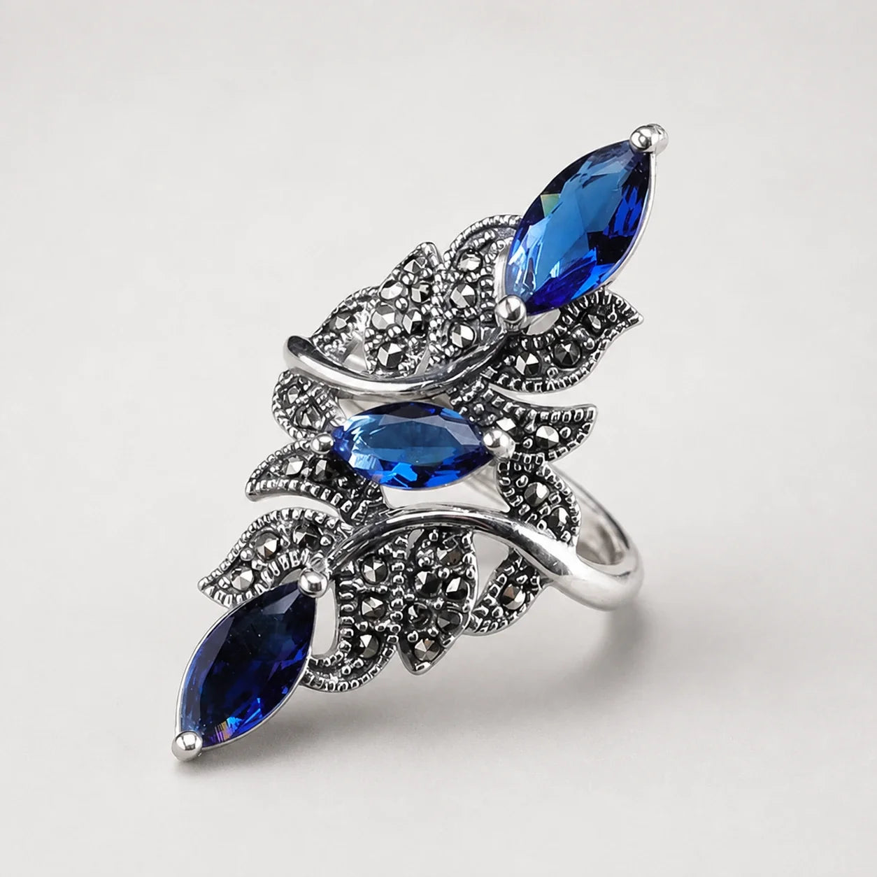 Blue Zircon Vine Ring studio product photo