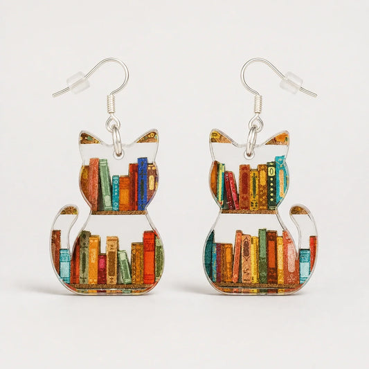 Bookish Cat Earrings studio product photo