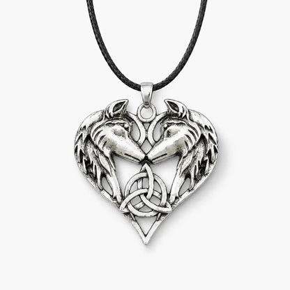 CELTIC TRINITY KNOT HEART SHAPED WOLVES NECKLACE