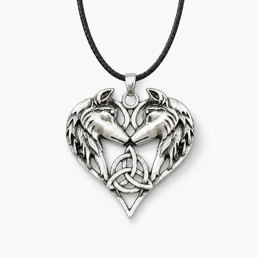 CELTIC TRINITY KNOT HEART SHAPED WOLVES NECKLACE
