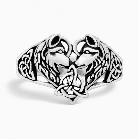 CELTIC TRINITY KNOT LOVE WOLVES RING
