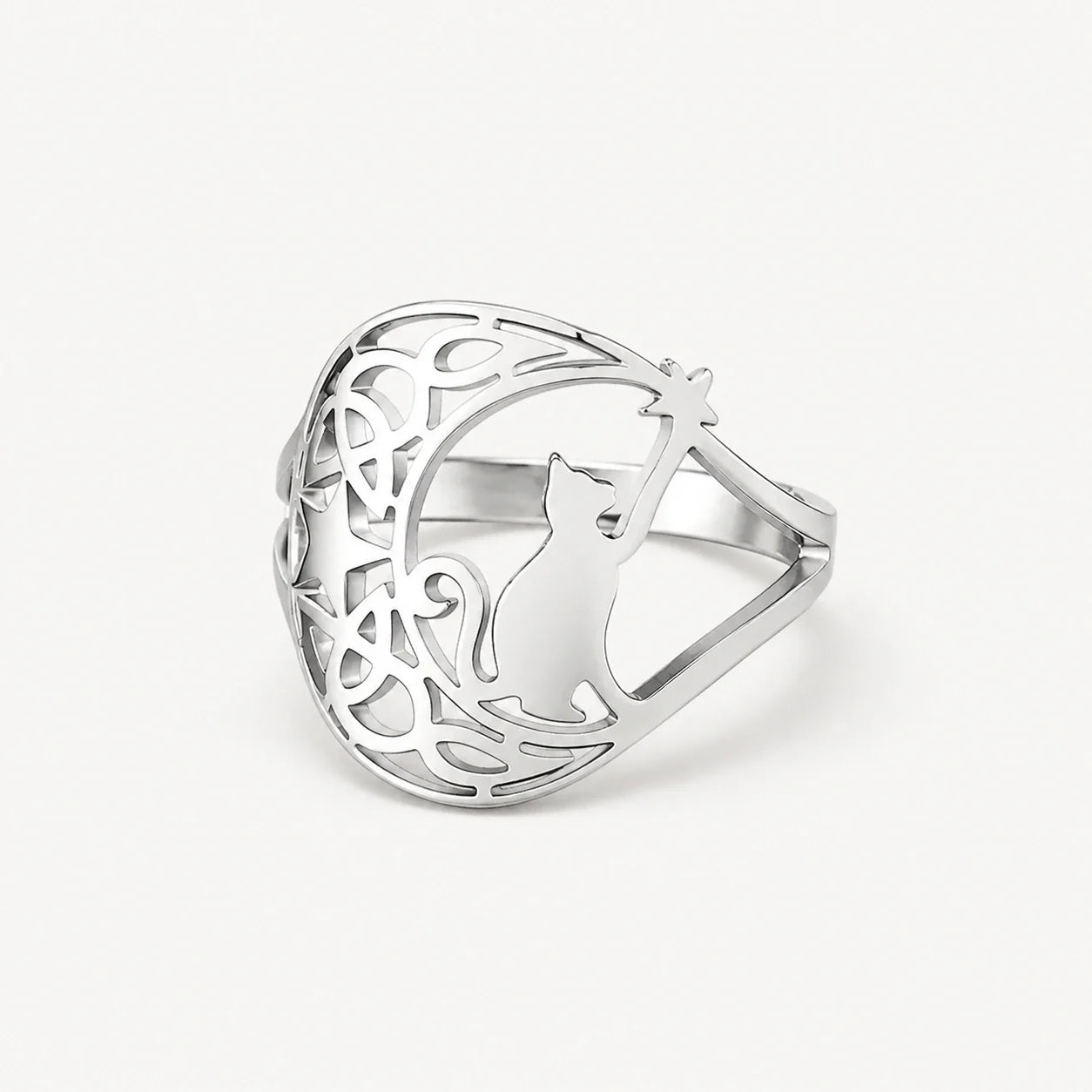 Cat Crescent Celtic Ring studio product photo