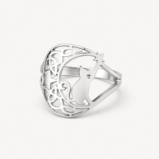 Cat Crescent Celtic Ring studio product photo