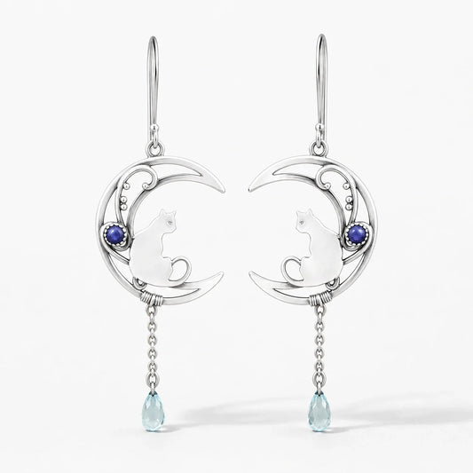 Cat Moon Crystal Earrings studio product photo