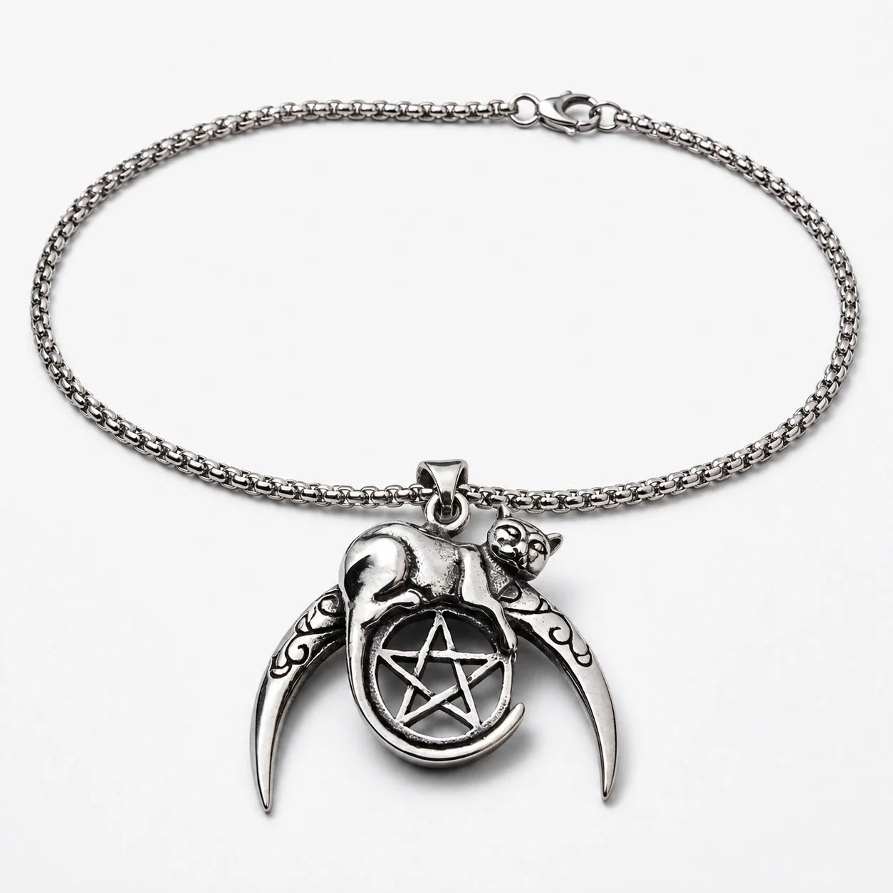 Cat Moon Pentacle Guardian Necklace studio product photo