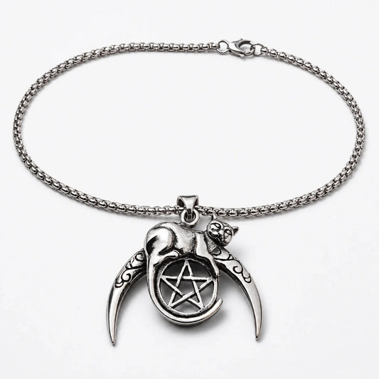 Cat Moon Pentacle Guardian Necklace studio product photo