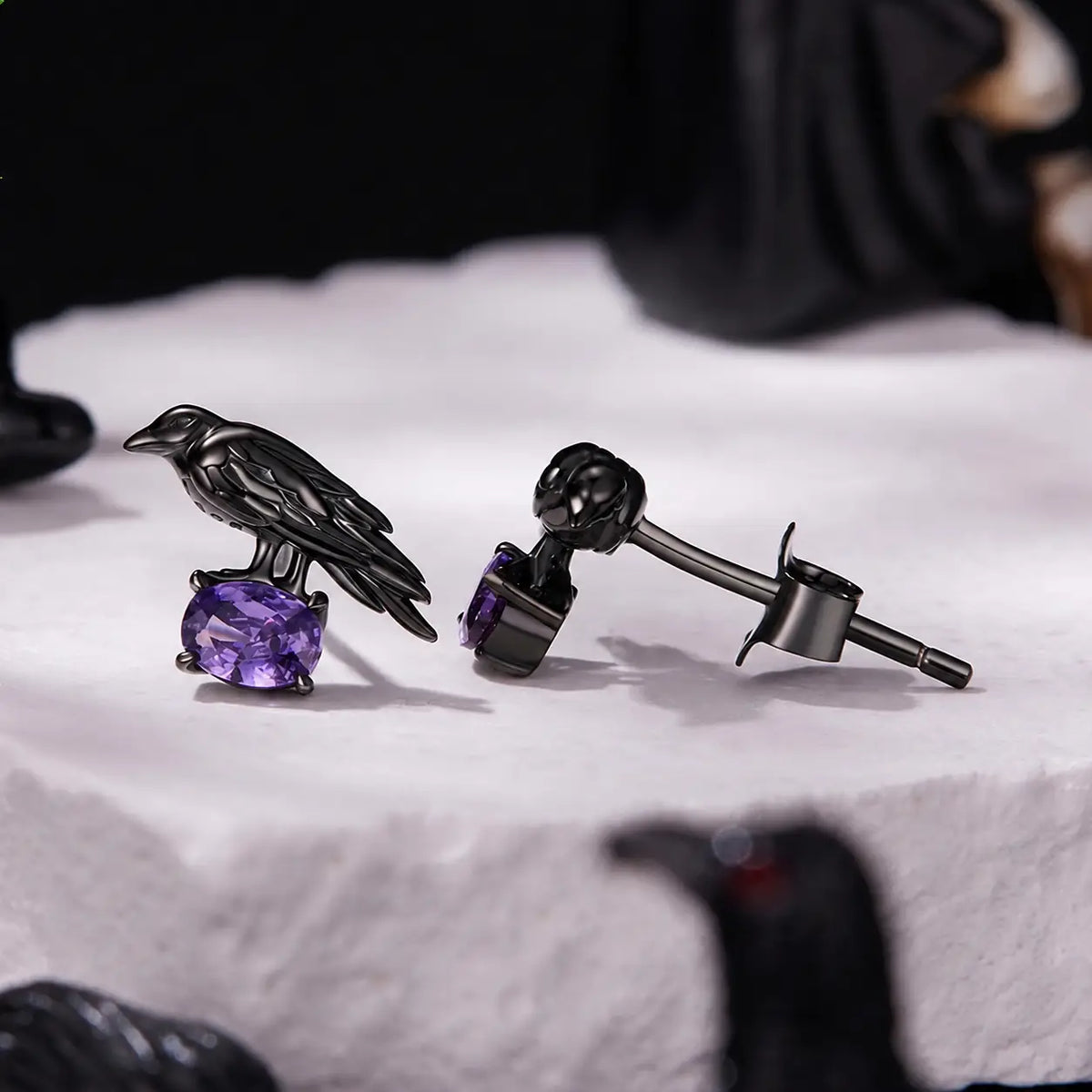 Midnight Raven Crystal Stud Earrings