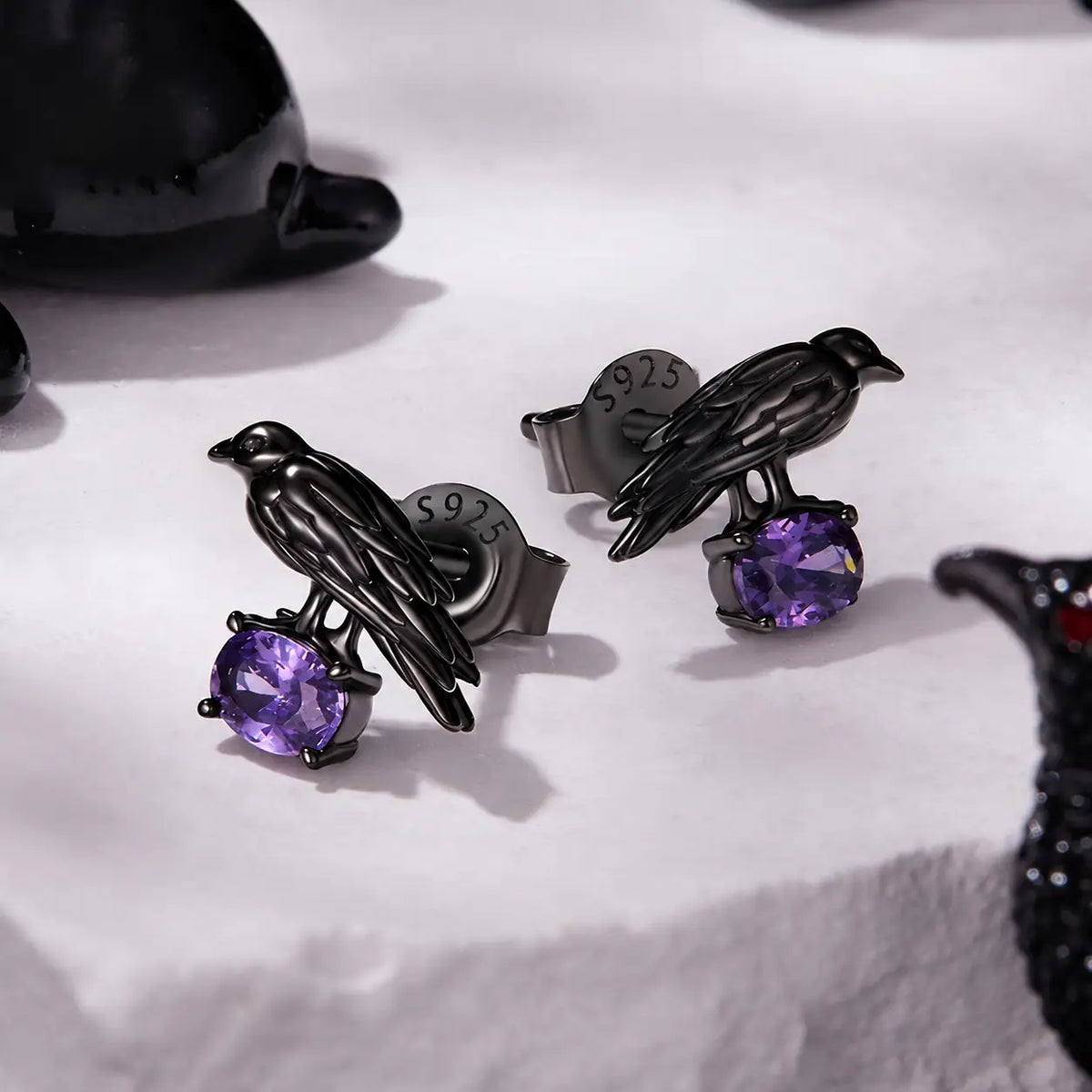 Midnight Raven Crystal Stud Earrings