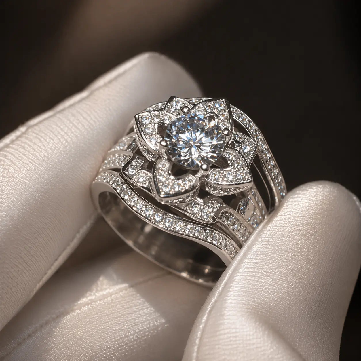 Lotus Crown Crystal Ring Set