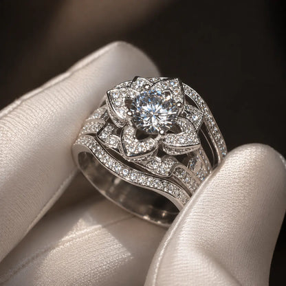 Lotus Crown Crystal Ring Set