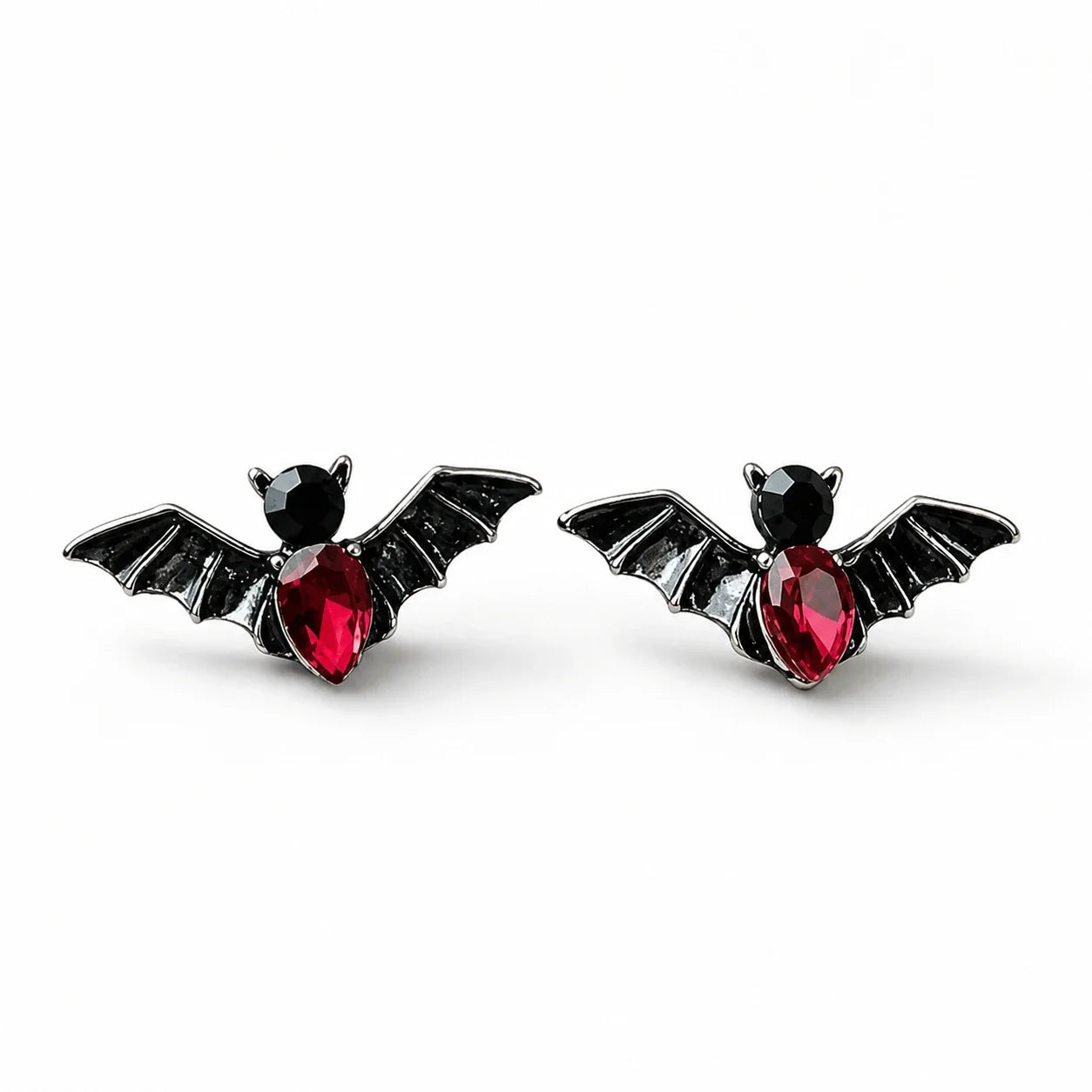 Crimson Bat Stud Earrings studio product photo