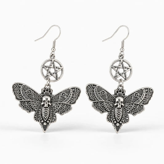 Death's Head Pentacle Moth Earrings studio product photo