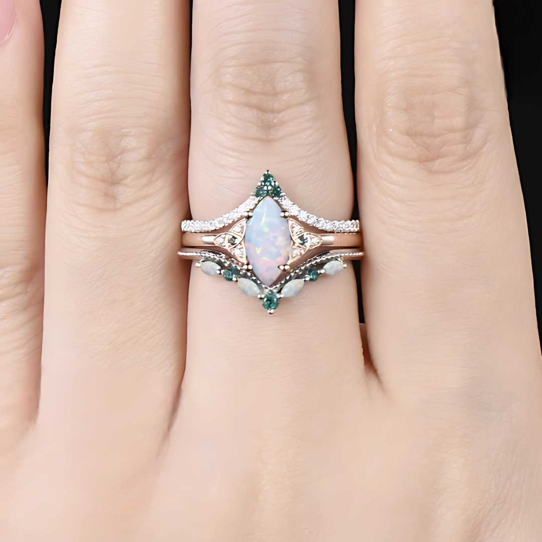 DIVINE GODDESS OPAL TRIQUETRA RING SET